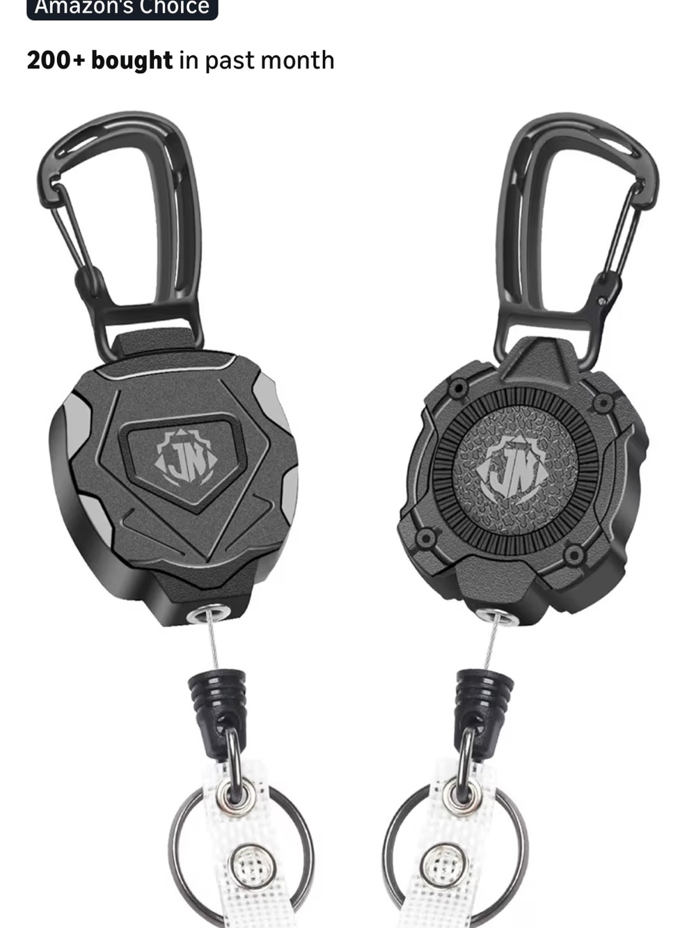 Retractable Keychain Badge Reel with Carabiner - Black